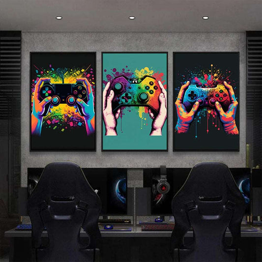 Colourful Neon Gamer Controller Canvas Poster - RUVIJU™ Posters & Prints Posters & Prints   